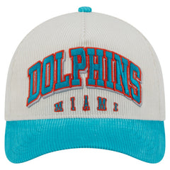 Miami Dolphins New Era Throwback Two-Tone Sided Corduroy 9FORTY A-Frame Adjustable Hat - Cream/Aqua - NFL