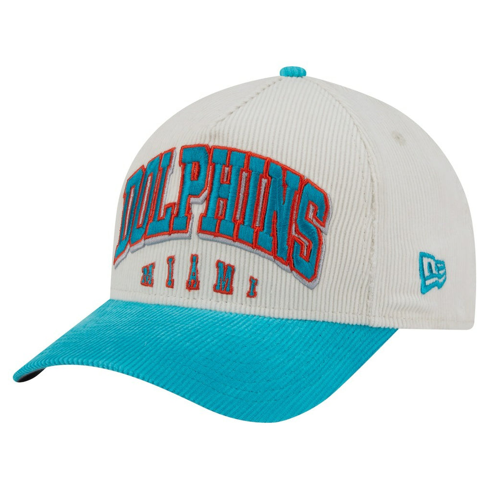 Miami Dolphins New Era Throwback Two-Tone Sided Corduroy 9FORTY A-Frame Adjustable Hat - Cream/Aqua - NFL