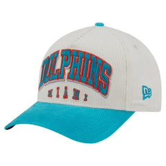 Miami Dolphins New Era Throwback Two-Tone Sided Corduroy 9FORTY A-Frame Adjustable Hat - Cream/Aqua - NFL
