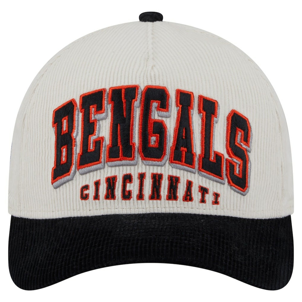 Cincinnati Bengals New Era Head Two-Tone Sided Corduroy 9FORTY A-Frame Adjustable Hat - Cream/Black - NFL