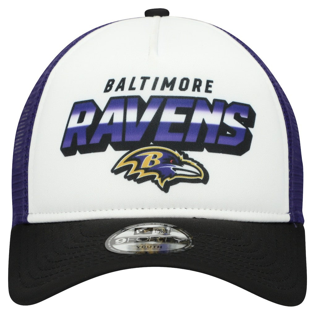 Baltimore Ravens New Era Youth Streak 9FORTY A-Frame Adjustable Hat - White/Black - NFL