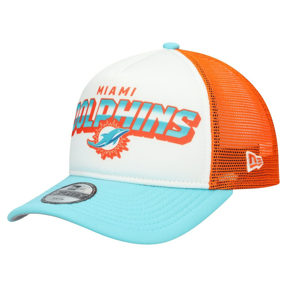 Miami Dolphins New Era Youth Streak 9FORTY A-Frame Adjustable Hat - White/Aqua - NFL