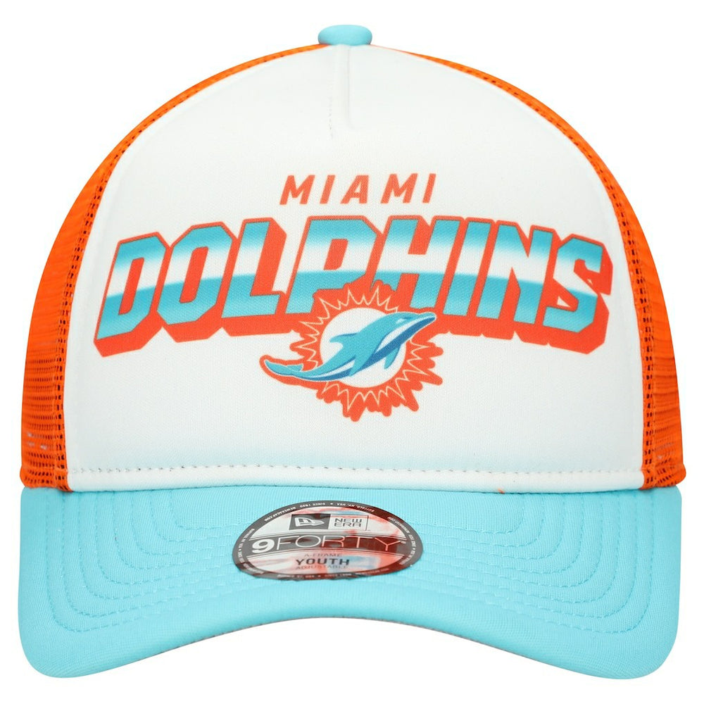 Miami Dolphins New Era Youth Streak 9FORTY A-Frame Adjustable Hat - White/Aqua - NFL