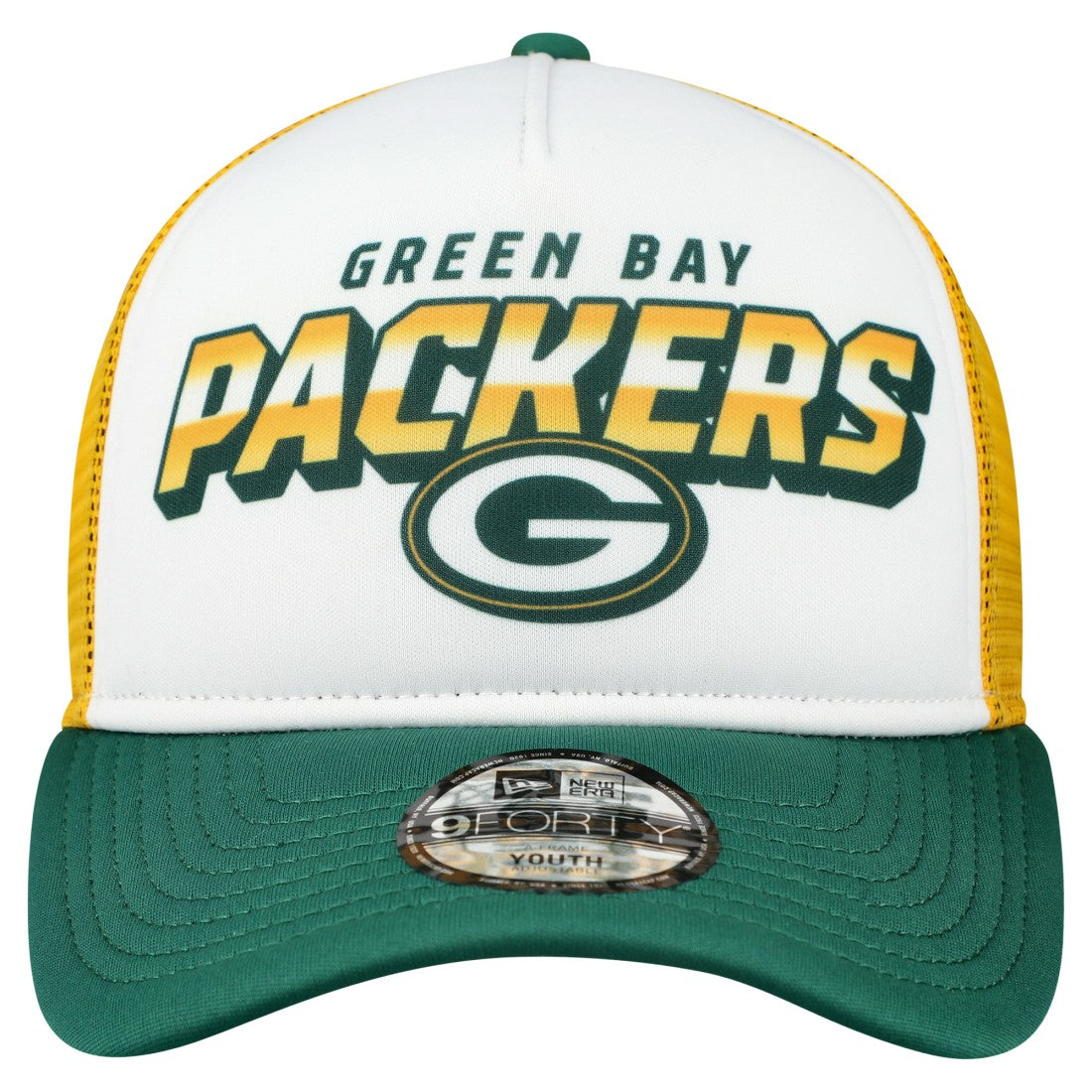 Green Bay Packers New Era Youth Streak 9FORTY A-Frame Adjustable Hat - White/Green - NFL