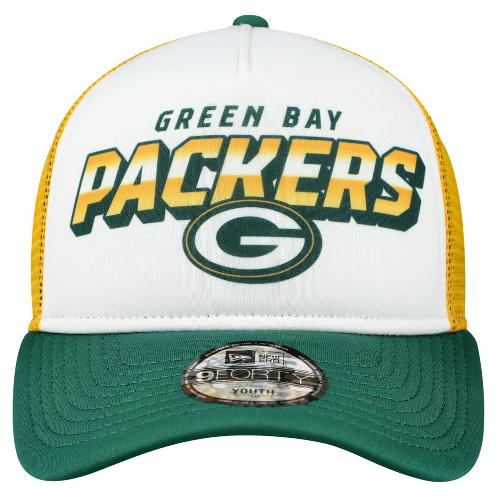 Green Bay Packers New Era Youth Streak 9FORTY A-Frame Adjustable Hat - White/Green - NFL