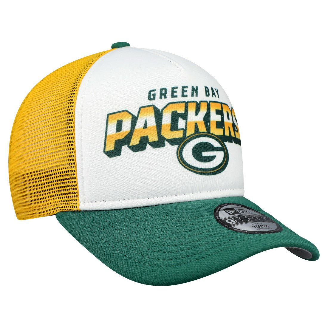 Green Bay Packers New Era Youth Streak 9FORTY A-Frame Adjustable Hat - White/Green - NFL