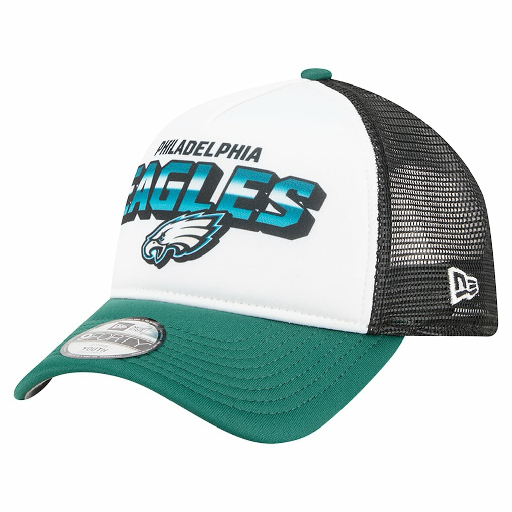 Philadelphia Eagles New Era Youth Streak 9FORTY A-Frame Adjustable Hat - White/Green - NFL