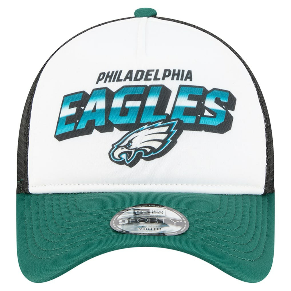 Philadelphia Eagles New Era Youth Streak 9FORTY A-Frame Adjustable Hat - White/Green - NFL
