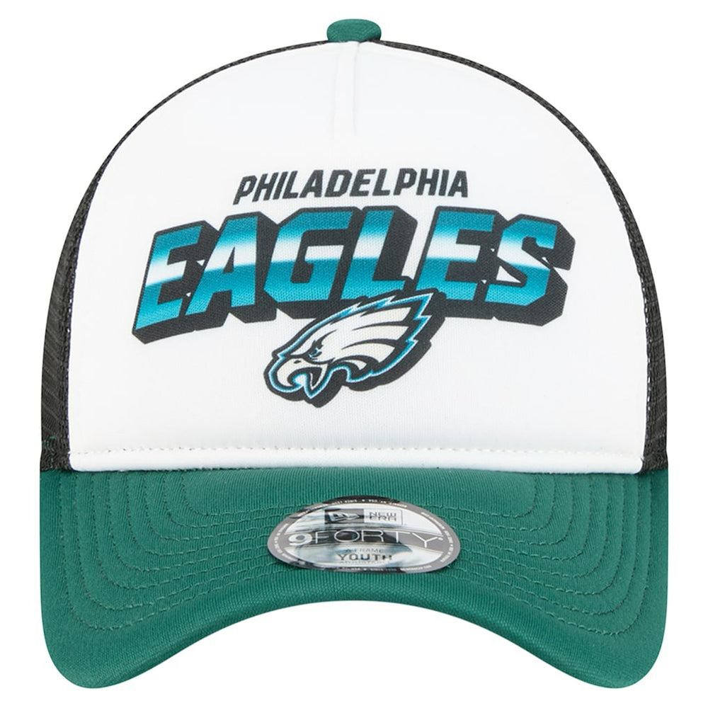 Philadelphia Eagles New Era Youth Streak 9FORTY A-Frame Adjustable Hat - White/Green - NFL