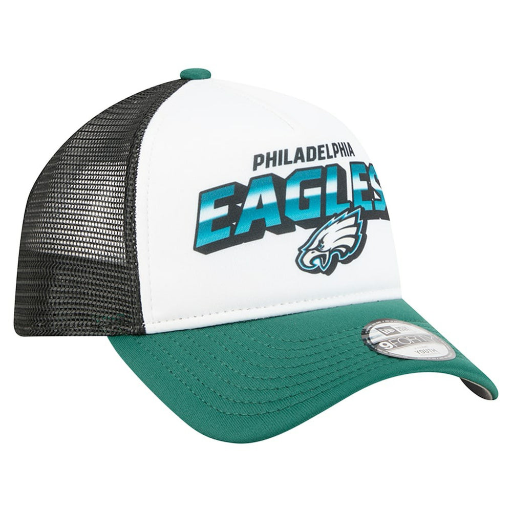 Philadelphia Eagles New Era Youth Streak 9FORTY A-Frame Adjustable Hat - White/Green - NFL