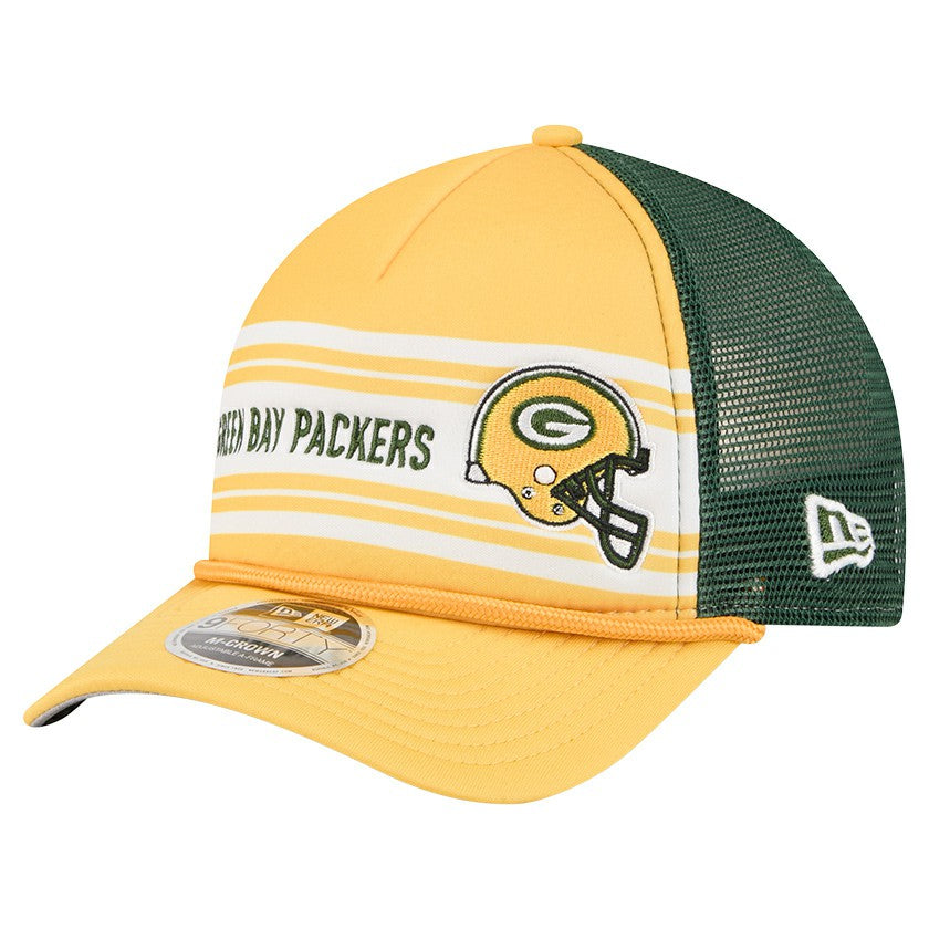 Green Bay Packers New Era Linear A-Frame 9FORTY Adjustable Hat - Gold - NFL