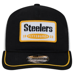 Pittsburgh Steelers New Era Patch 19TWENTY Adjustable Hat - Black/White - NFL