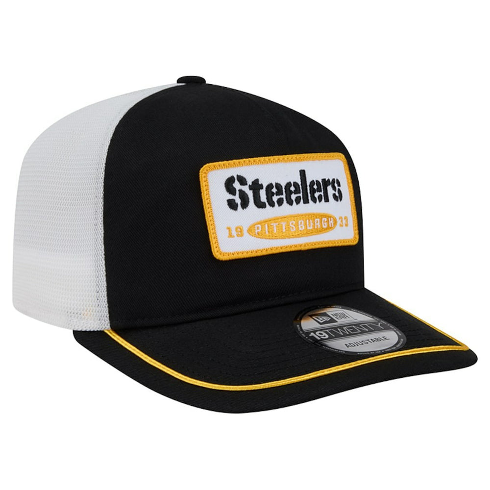 Pittsburgh Steelers New Era Patch 19TWENTY Adjustable Hat - Black/White - NFL