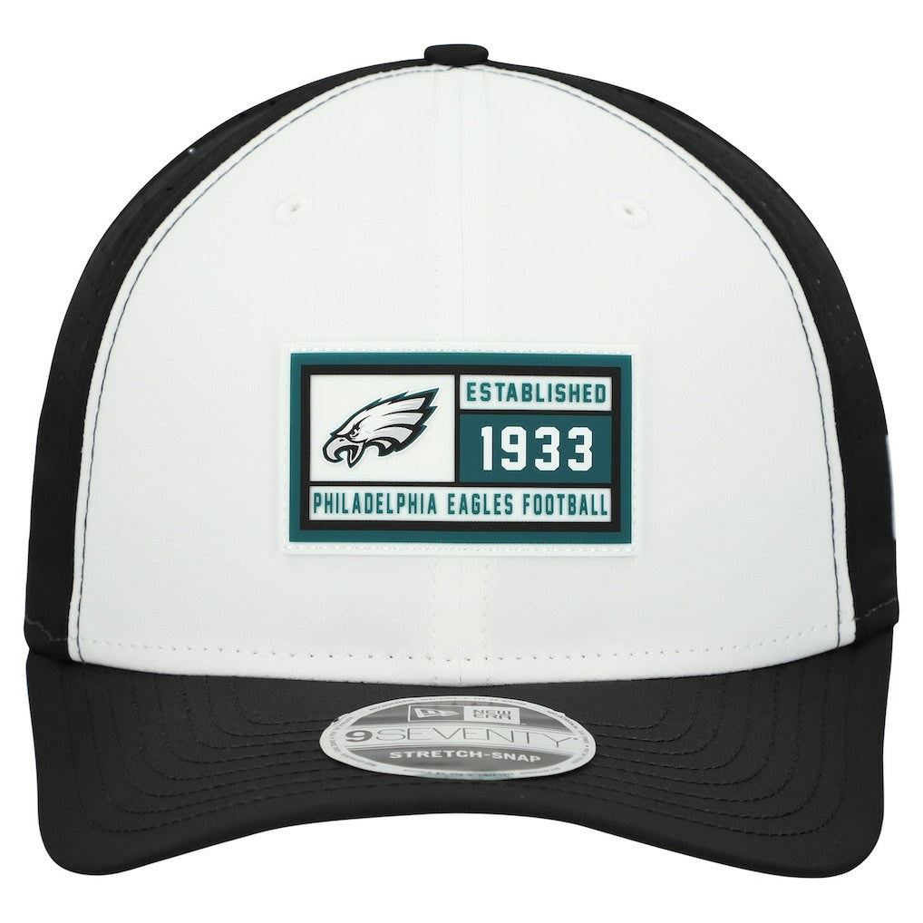 Philadelphia Eagles New Era Established Patch 9SEVENTY Adjustable Hat - White/Black - NFL