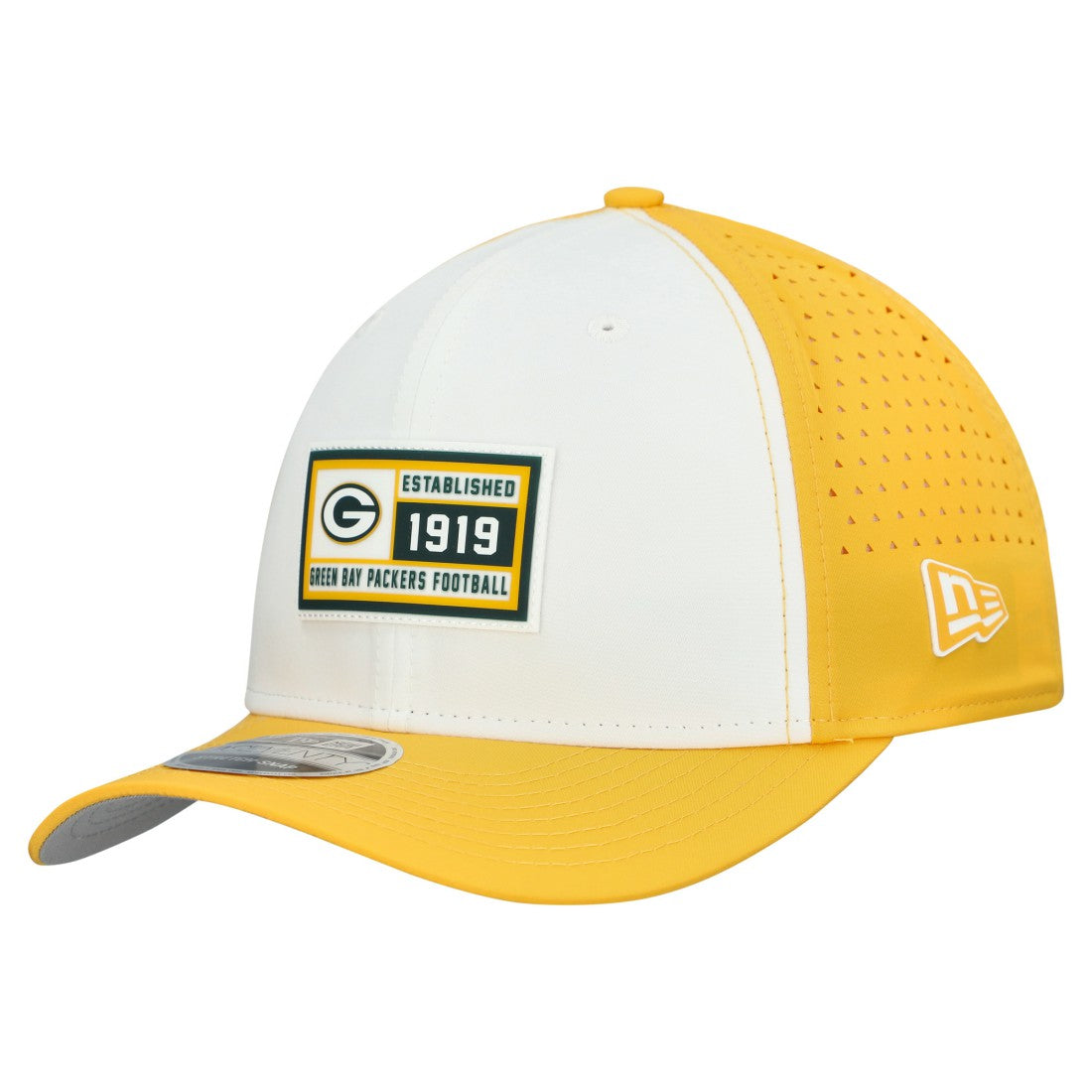 Green Bay Packers New Era Established Patch 9SEVENTY Adjustable Hat - White/Gold - NFL