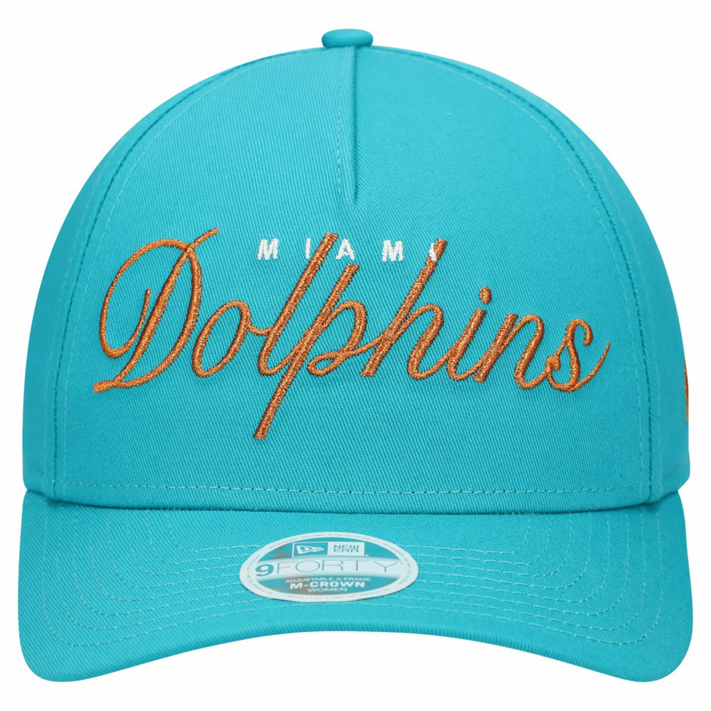 Miami Dolphins New Era Women's Metallic 9FORTY M-Crown A-Frame Adjustable Hat - Aqua - NFL