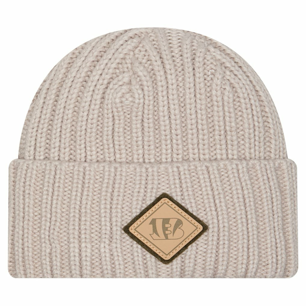 Cincinnati Bengals New Era Logo Applique Cuffed Knit Hat - Light Beige - NFL