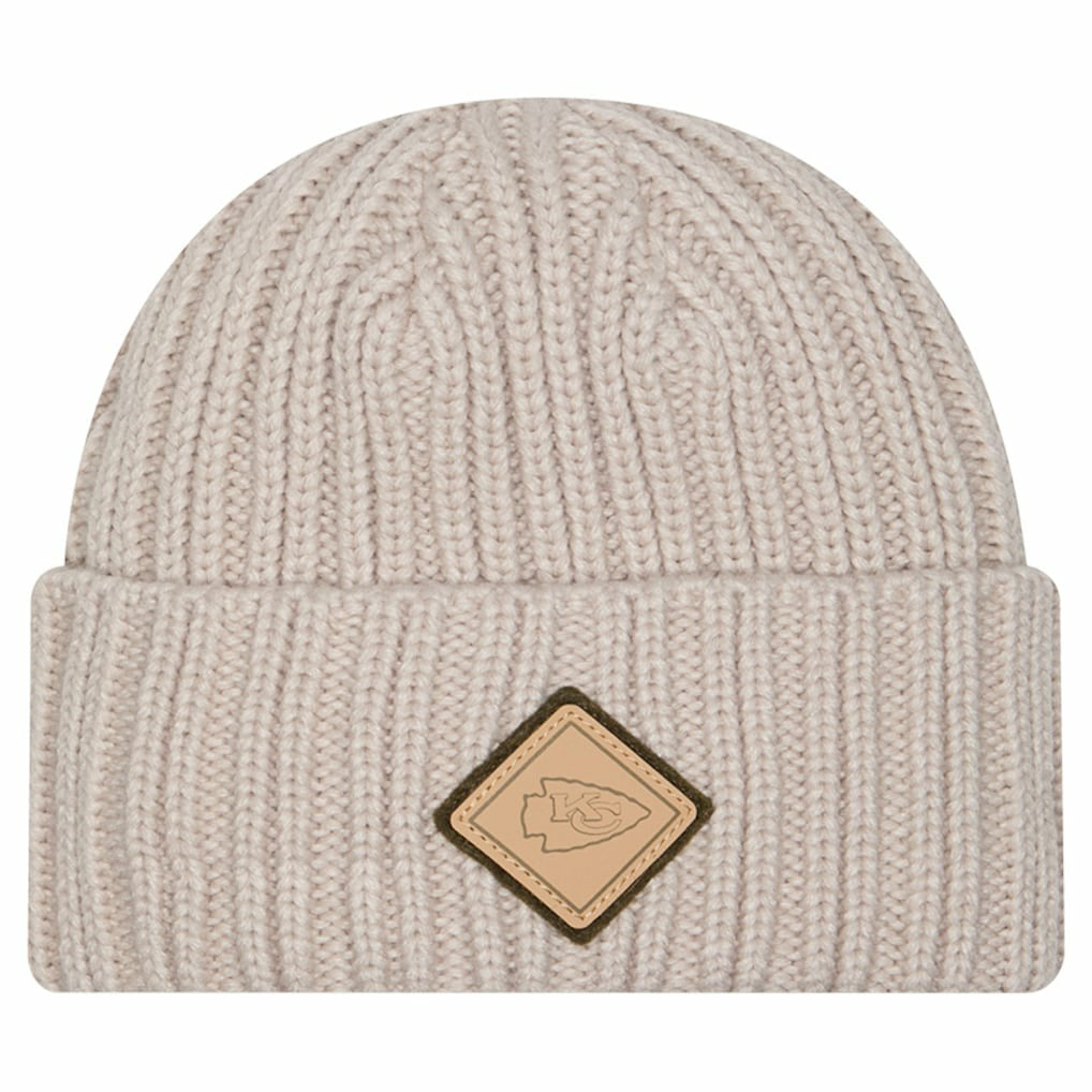 Kansas City Chiefs New Era Logo Applique Cuffed Knit Hat - Light Beige - NFL