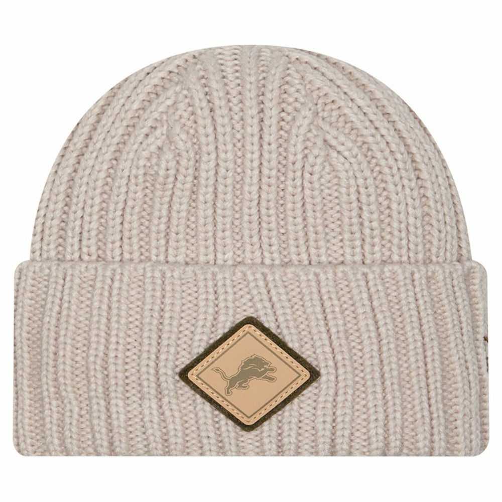Detroit Lions New Era Logo Applique Cuffed Knit Hat - Light Beige - NFL