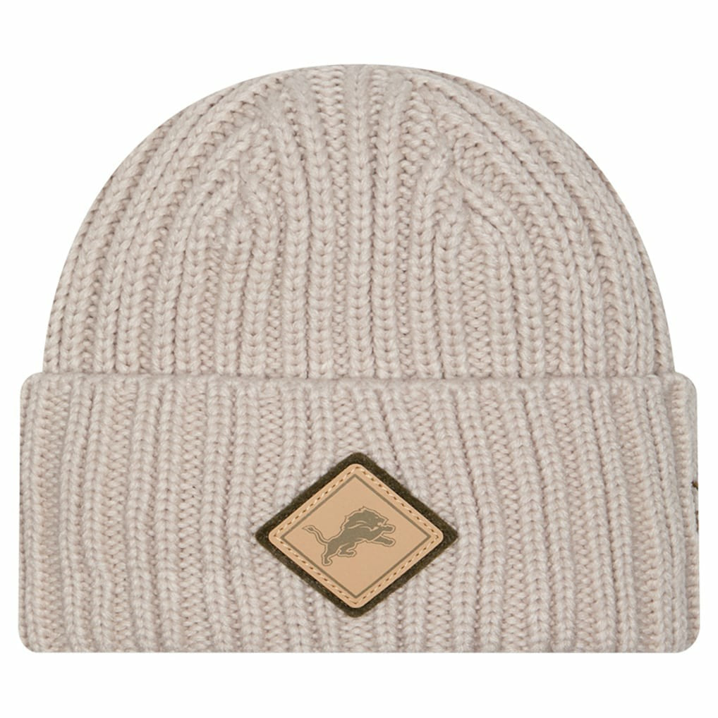 Detroit Lions New Era Logo Applique Cuffed Knit Hat - Light Beige - NFL
