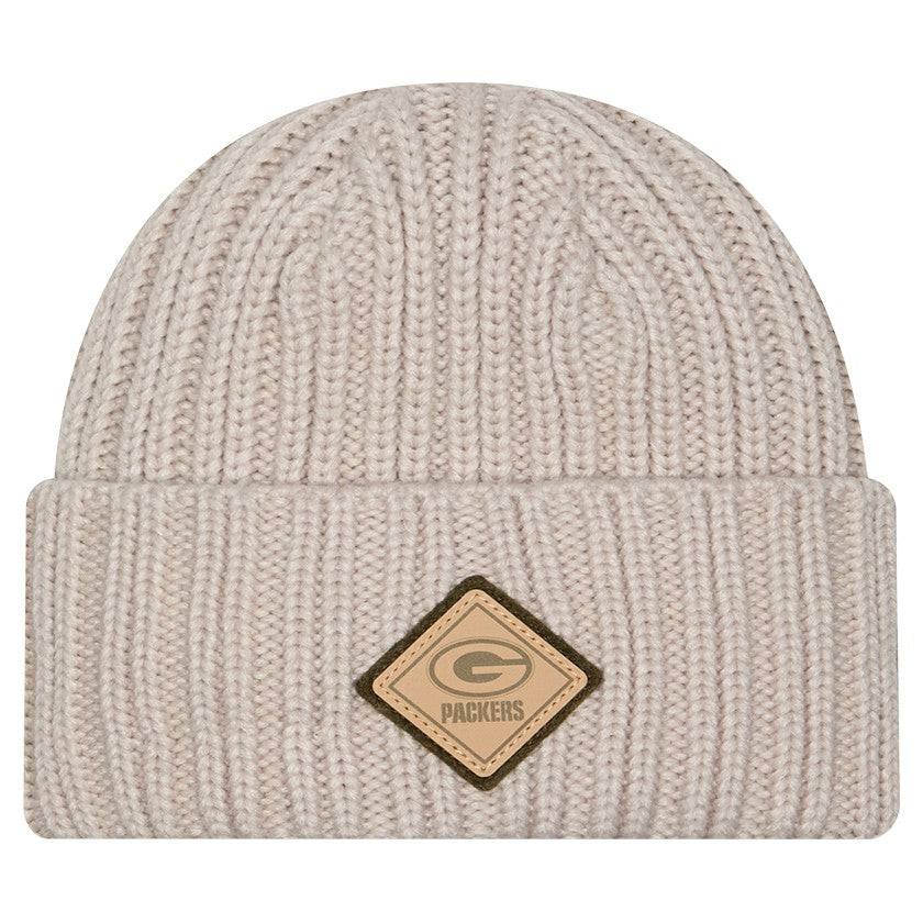 Green Bay Packers New Era Logo Applique Cuffed Knit Hat - Light Beige - NFL