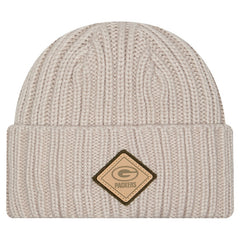 Green Bay Packers New Era Logo Applique Cuffed Knit Hat - Light Beige - NFL