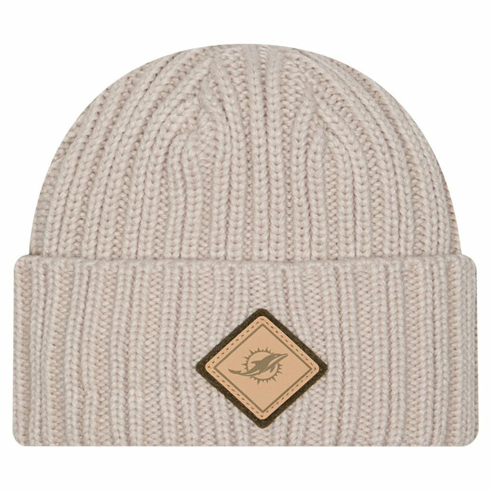 Miami Dolphins New Era Logo Applique Cuffed Knit Hat - Light Beige - NFL