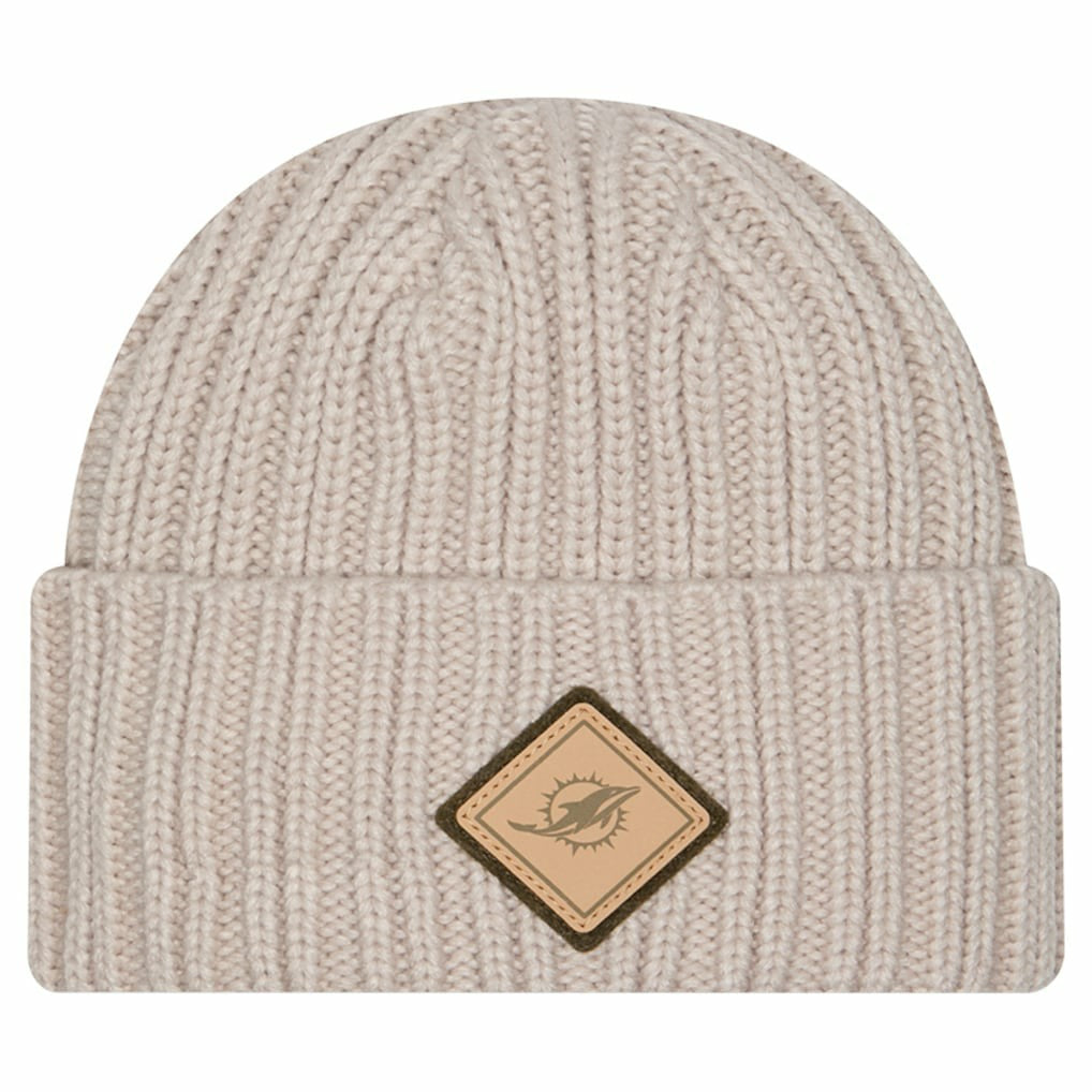 Miami Dolphins New Era Logo Applique Cuffed Knit Hat - Light Beige - NFL