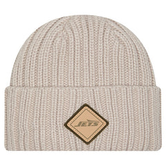 New York Jets New Era Logo Applique Cuffed Knit Hat - Light Beige - NFL