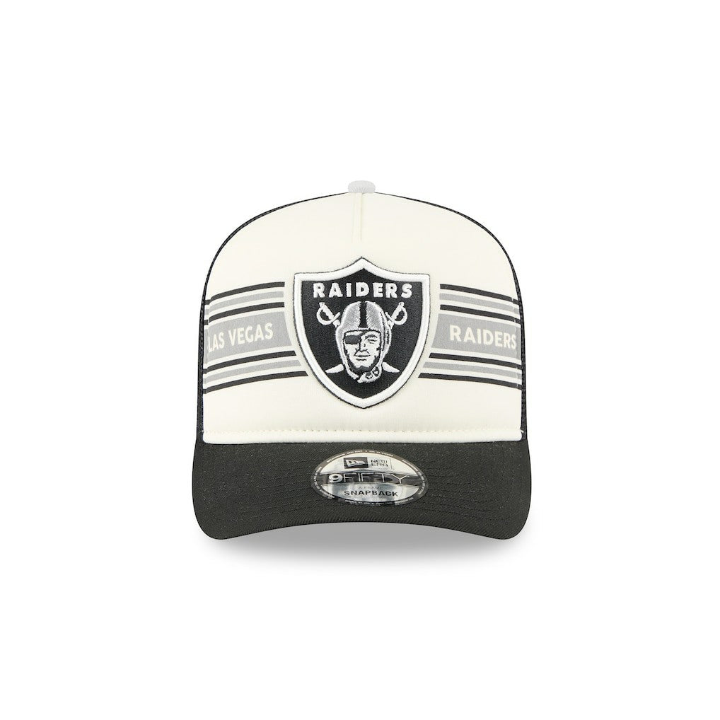 Las Vegas Raiders New Era Banner A-Frame 9FIFTY Trucker Snapback Hat - Cream/Black - NFL