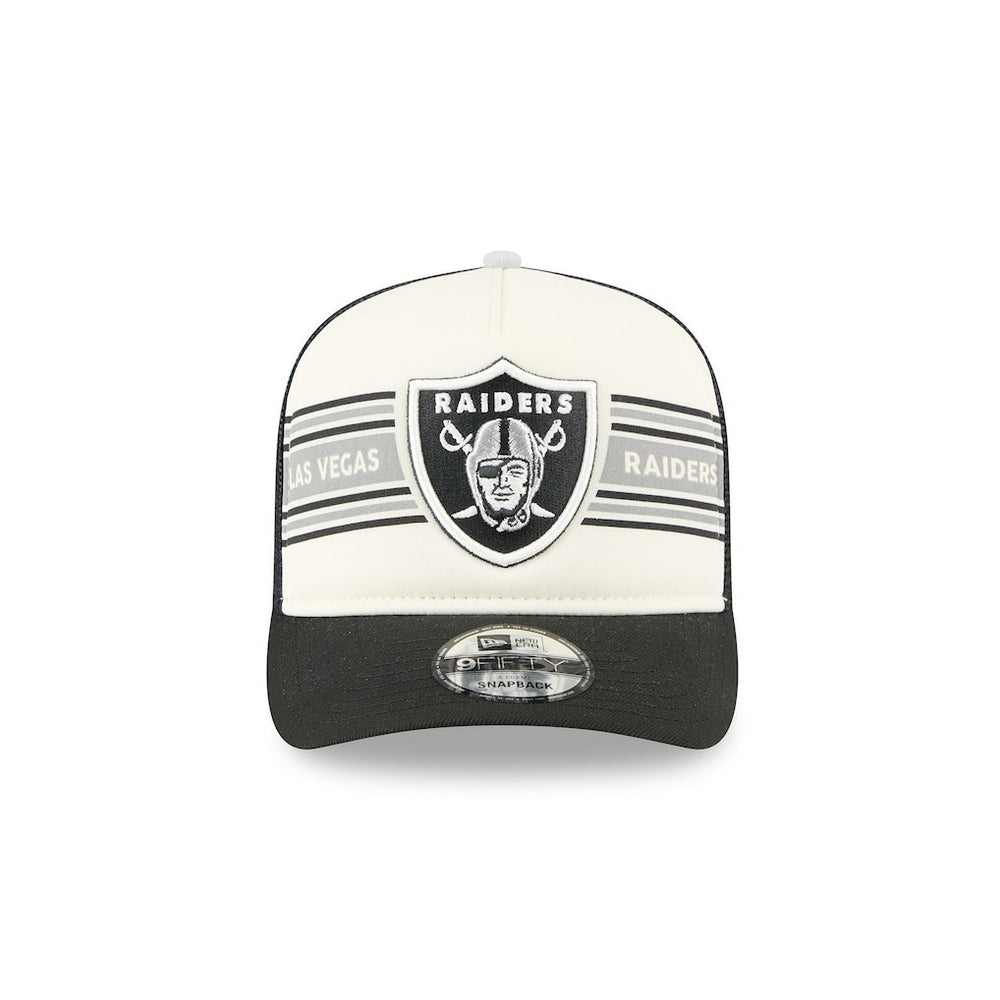 Las Vegas Raiders New Era Banner A-Frame 9FIFTY Trucker Snapback Hat - Cream/Black - NFL