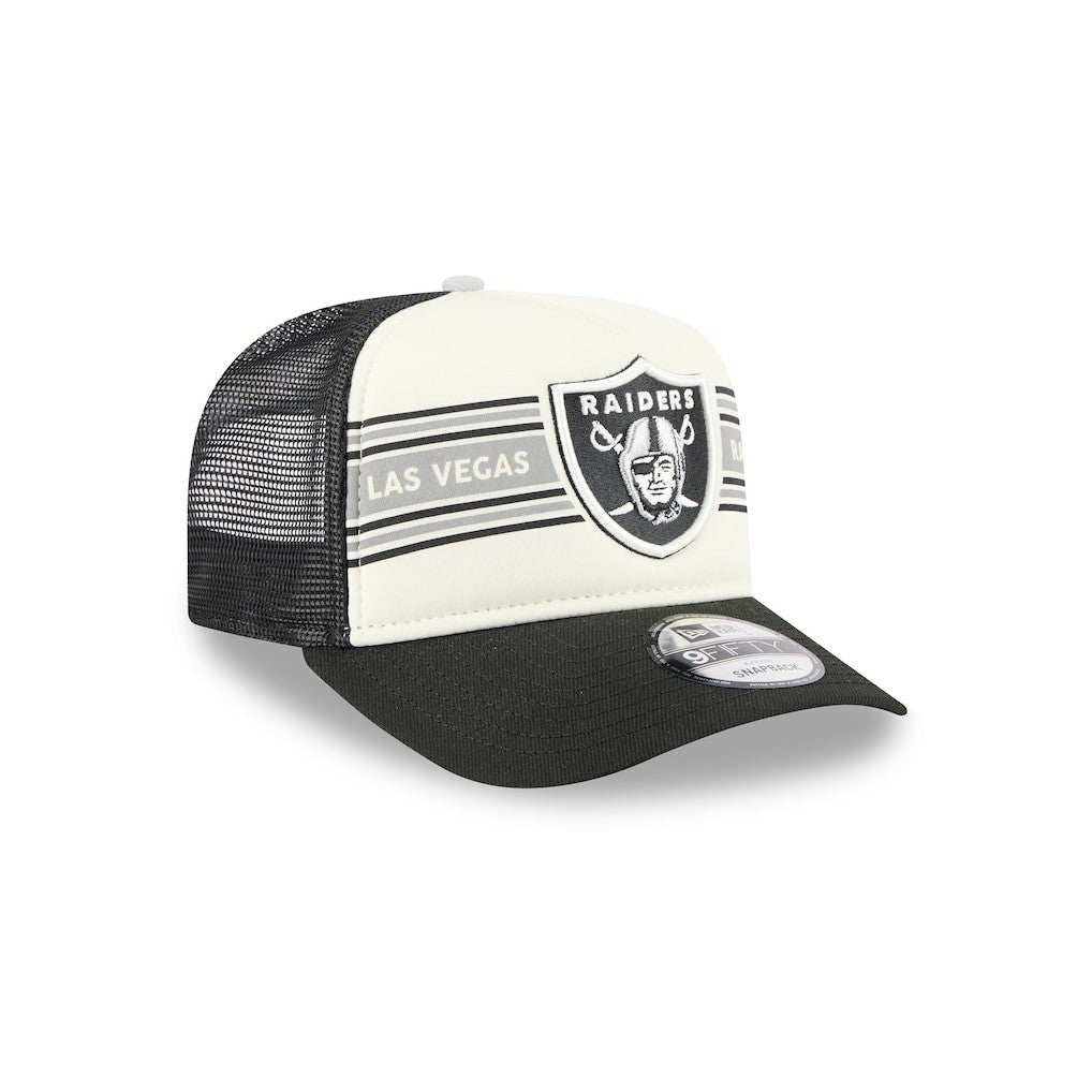 Las Vegas Raiders New Era Banner A-Frame 9FIFTY Trucker Snapback Hat - Cream/Black - NFL