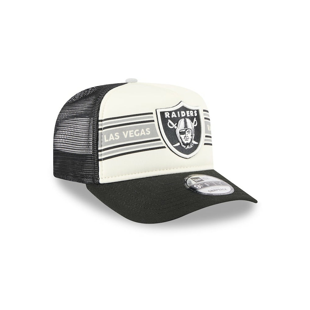 Las Vegas Raiders New Era Banner A-Frame 9FIFTY Trucker Snapback Hat - Cream/Black - NFL