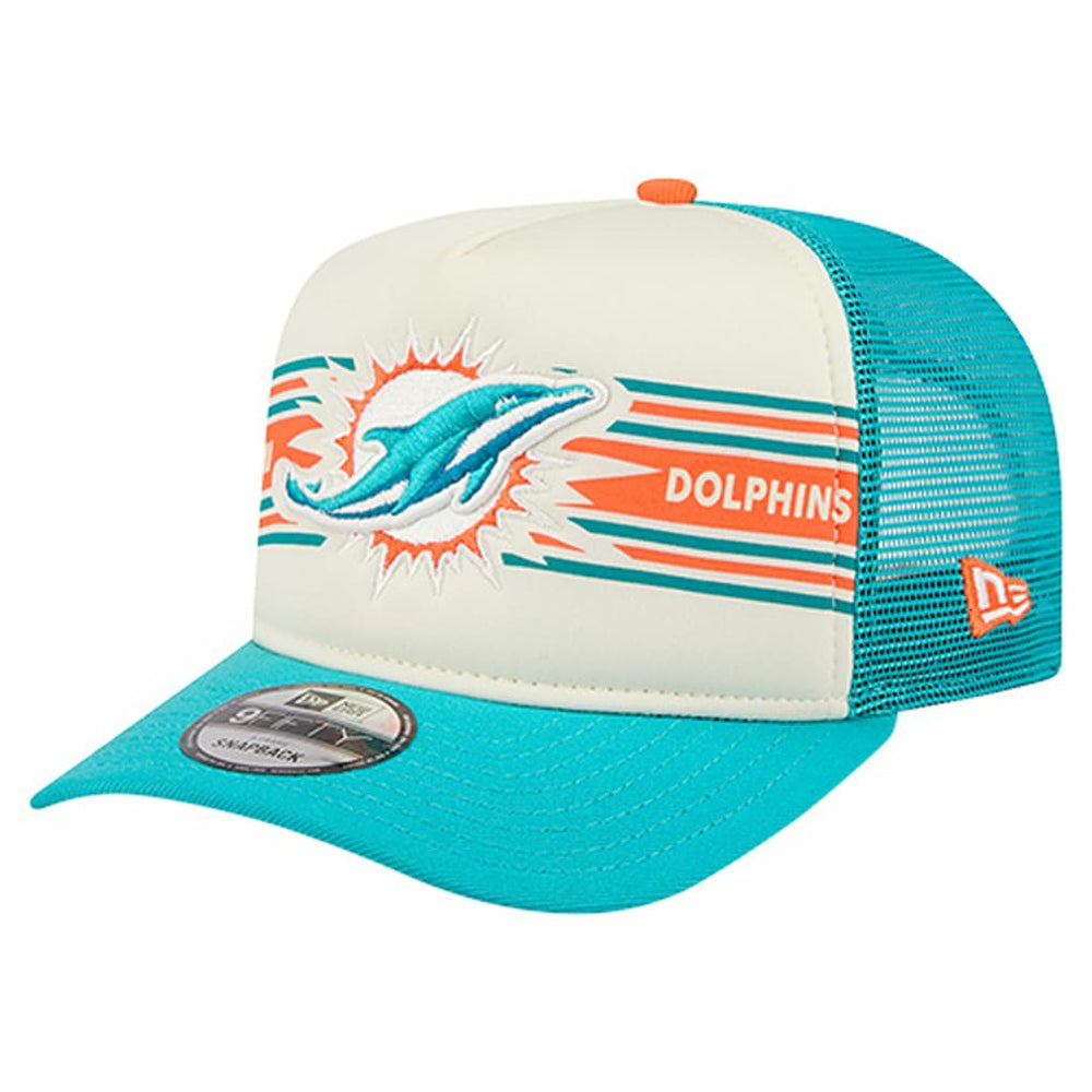 Miami Dolphins New Era Banner A-Frame 9FIFTY Trucker Snapback Hat - Cream/Aqua - NFL