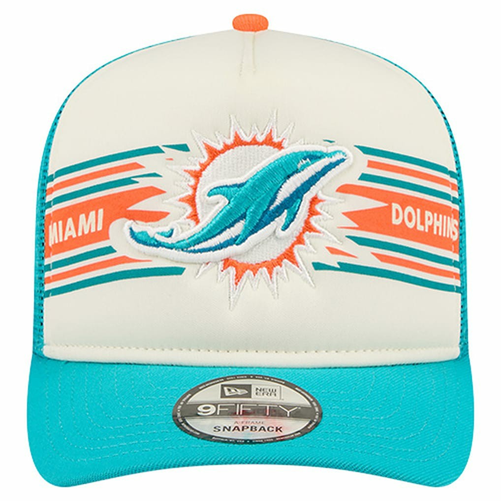 Miami Dolphins New Era Banner A-Frame 9FIFTY Trucker Snapback Hat - Cream/Aqua - NFL