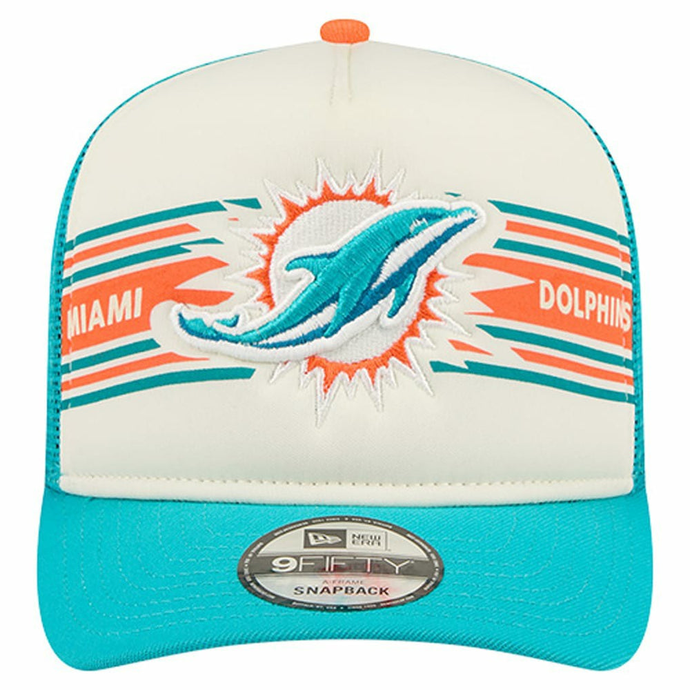 Miami Dolphins New Era Banner A-Frame 9FIFTY Trucker Snapback Hat - Cream/Aqua - NFL