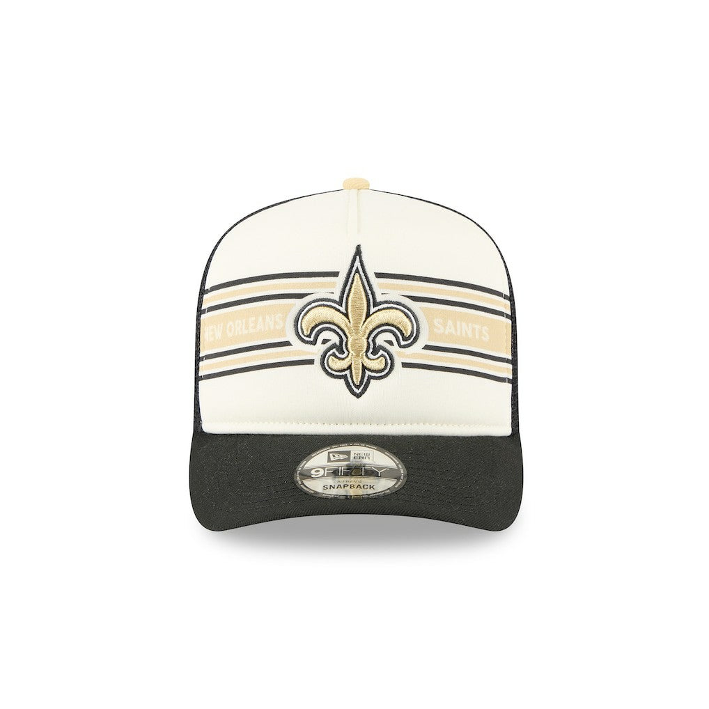 New Orleans Saints New Era Banner A-Frame 9FIFTY Trucker Snapback Hat - Cream/Black - NFL