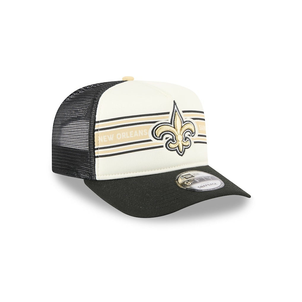 New Orleans Saints New Era Banner A-Frame 9FIFTY Trucker Snapback Hat - Cream/Black - NFL