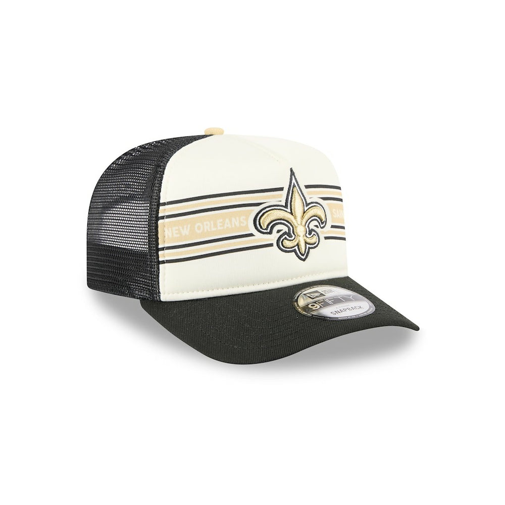 New Orleans Saints New Era Banner A-Frame 9FIFTY Trucker Snapback Hat - Cream/Black - NFL
