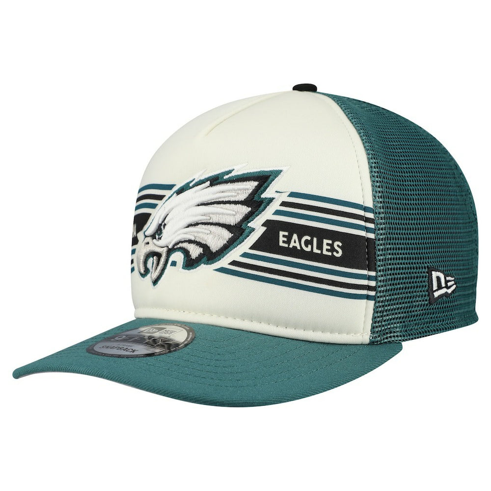 Philadelphia Eagles New Era Banner A-Frame 9FIFTY Snapback Hat - Cream/Midnight Green - NFL