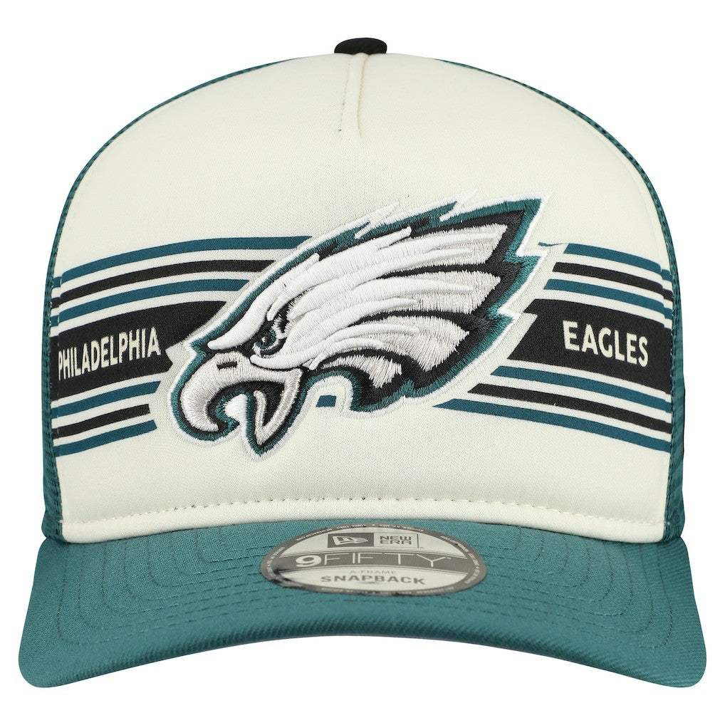 Philadelphia Eagles New Era Banner A-Frame 9FIFTY Snapback Hat - Cream/Midnight Green - NFL