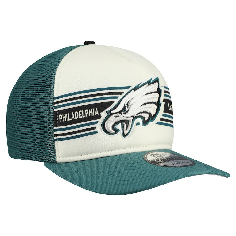 Philadelphia Eagles New Era Banner A-Frame 9FIFTY Snapback Hat - Cream/Midnight Green - NFL