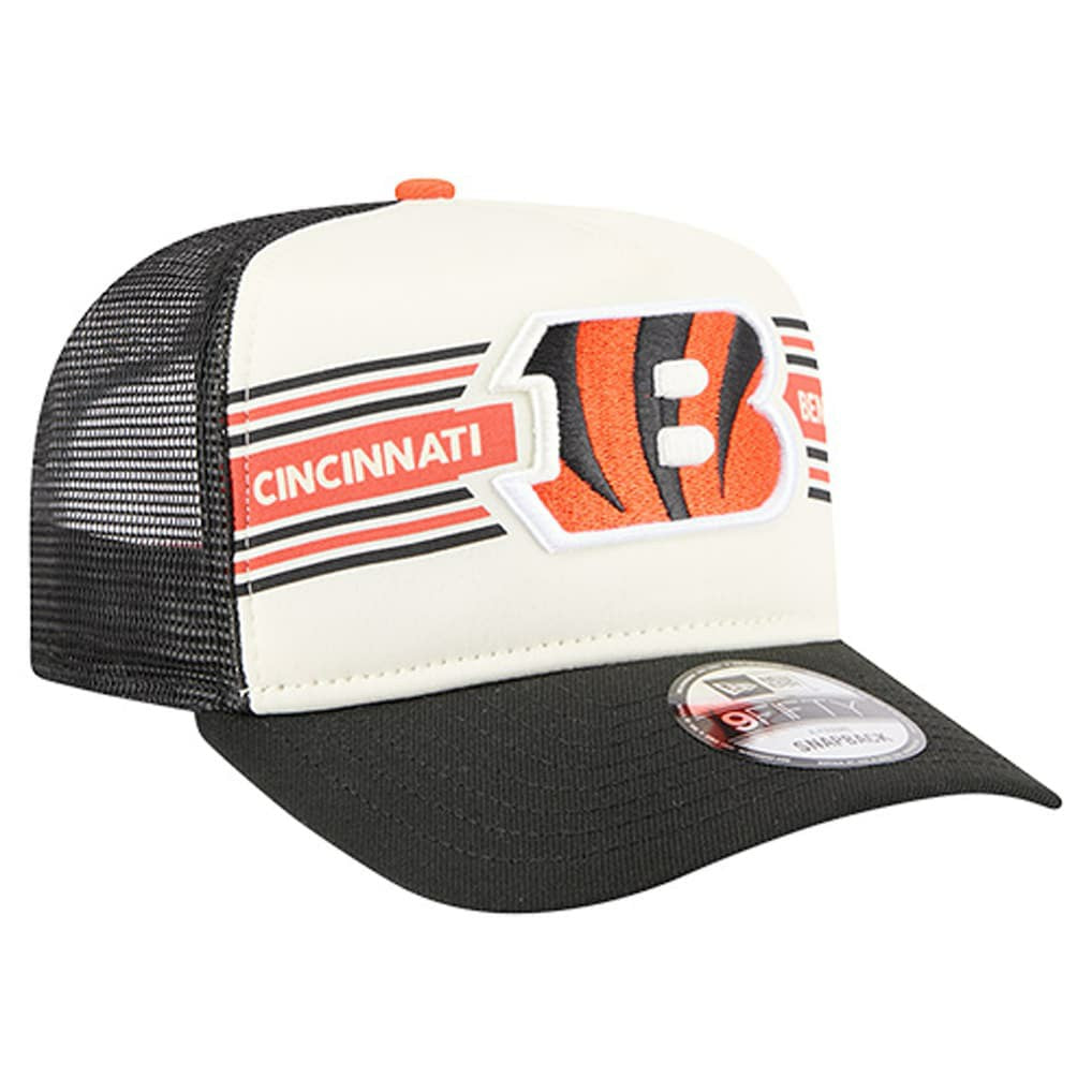 Cincinnati Bengals New Era Banner A-Frame 9FIFTY Trucker Snapback Hat - Cream/Black - NFL