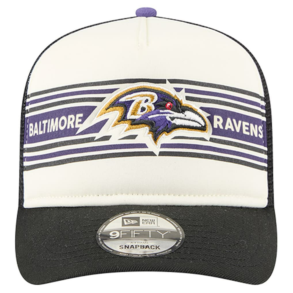 Baltimore Ravens New Era Banner A-Frame 9FIFTY Trucker Snapback Hat - Cream/Black - NFL