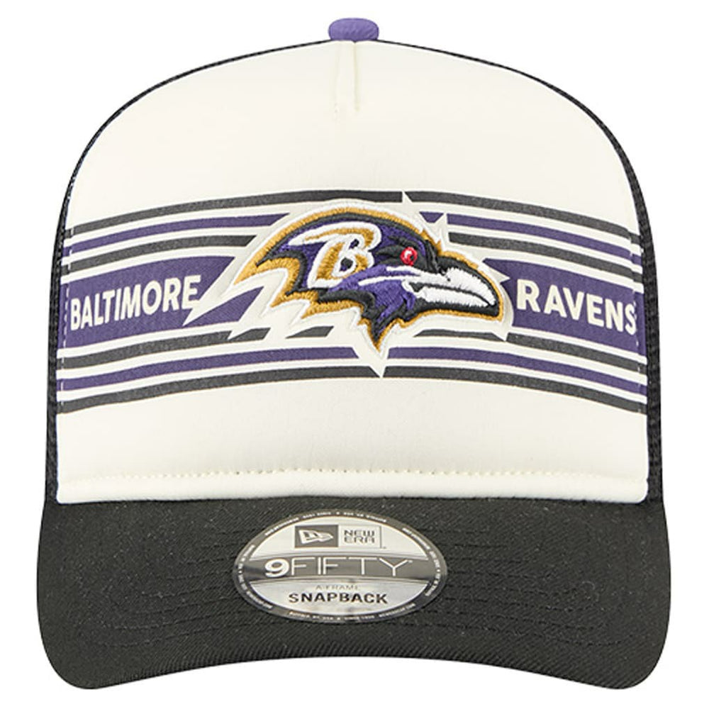 Baltimore Ravens New Era Banner A-Frame 9FIFTY Trucker Snapback Hat - Cream/Black - NFL