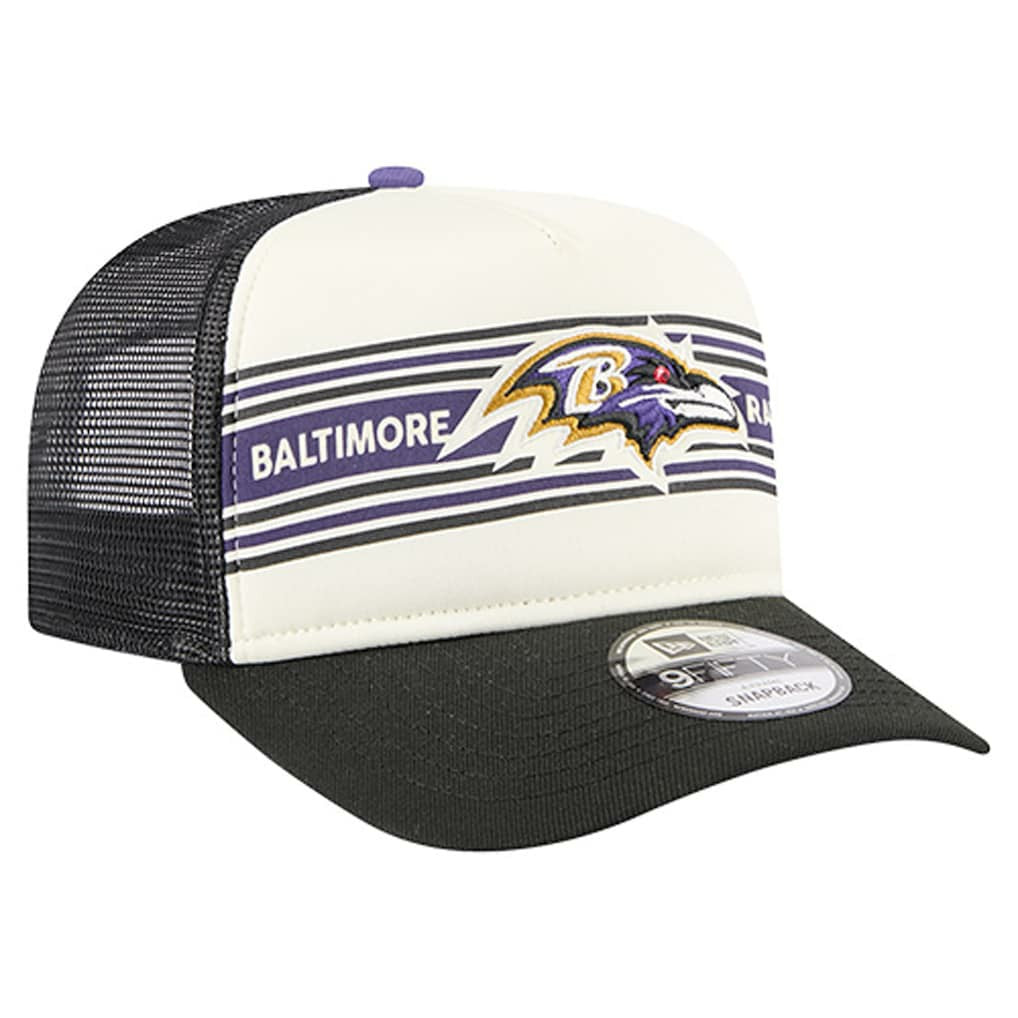 Baltimore Ravens New Era Banner A-Frame 9FIFTY Trucker Snapback Hat - Cream/Black - NFL