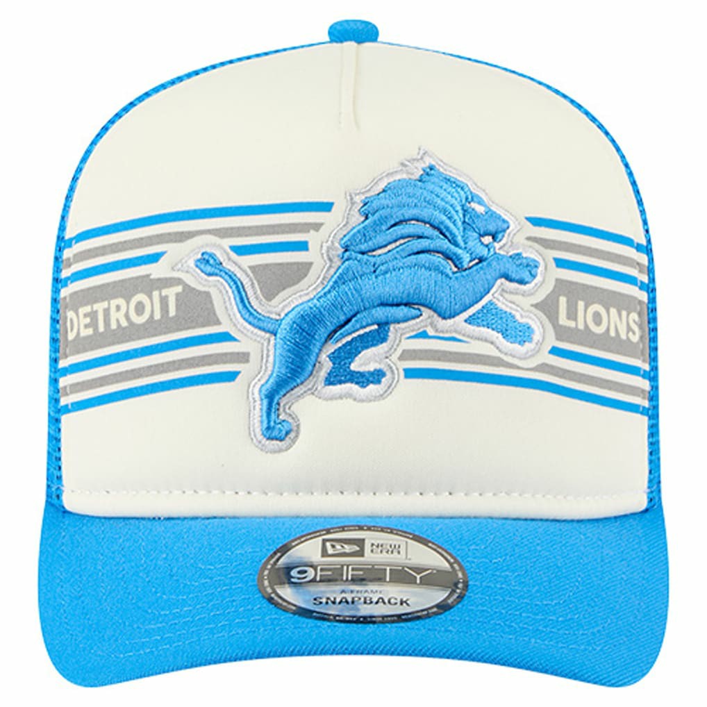 Detroit Lions New Era Banner A-Frame 9FIFTY Trucker Snapback Hat - Cream/Blue - NFL