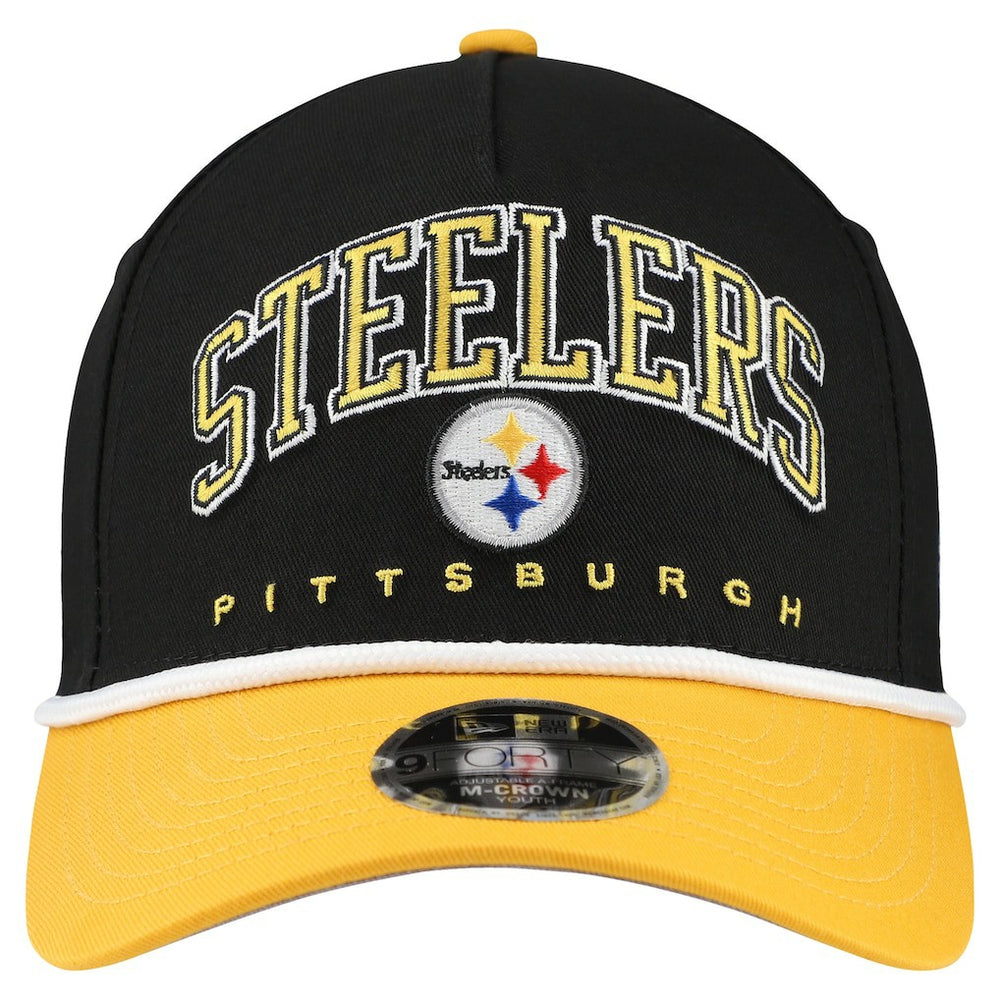 Pittsburgh Steelers New Era Youth Arch COOLERA 9FORTY A-Frame Adjustable Hat - Black/Gold - NFL