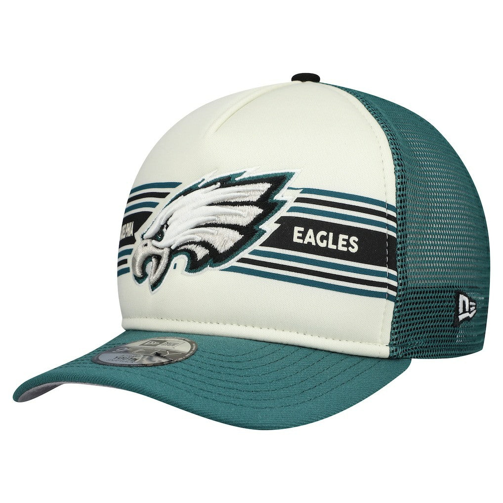 Philadelphia Eagles New Era Youth Banner 9FIFTY A-Frame Adjustable Trucker Hat - Cream/Midnight Green - NFL