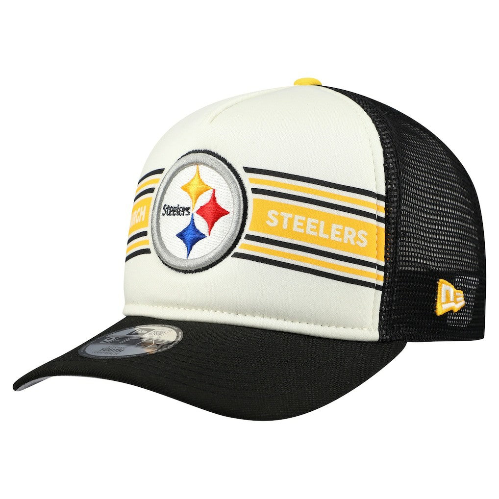 Pittsburgh Steelers New Era Youth Banner 9FIFTY A-Frame Adjustable Trucker Hat - Cream/Black - NFL